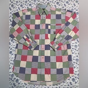 Vintage Ivy Crew Patchwork Button Down Shirt Mens L Preppy Crest 90s Colorblock